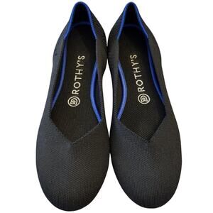 Rothy's | Black with Blue Accent Trim Round-Toe Slip-On Flats Shoes